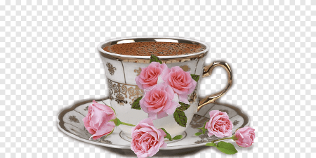 Чашка кофе и цветы на прозрачном фоне