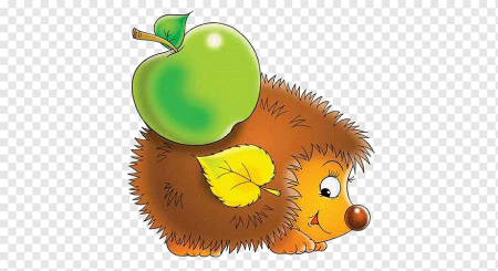 Ежик с яблоком на белом фоне