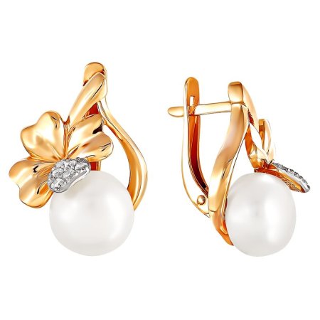 Серьги Прима эксклюзив с жемчугом из красного золота артикул 290-1-511