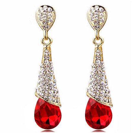 Серёжки висячие с красным камнем золотые