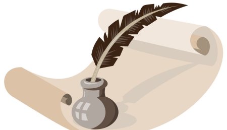 Перо с чернильницей и бумагой вектор