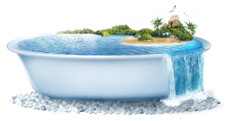 Ванная с водой на белом фоне