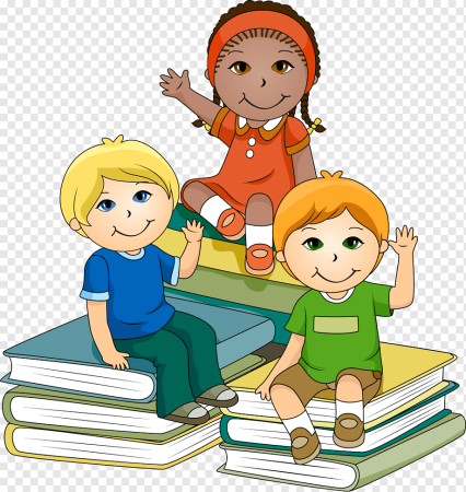 Дети с книгами на прозрачном фоне