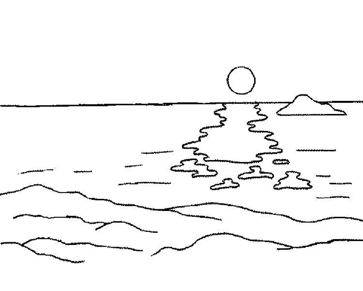 Рисунок реки озера или моря. В море. Раскраска. Морской пейзаж раскраска. Картинки раскраски море. Море раскраска для детей.