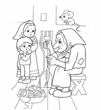 Раскраски из сказки гуси лебеди для детей