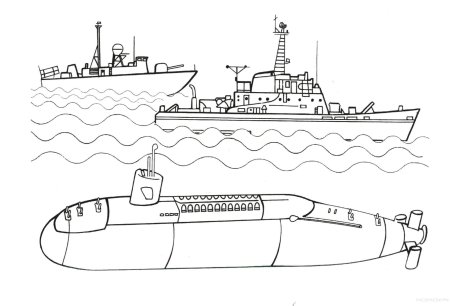 Военный корабль рисунок сбоку
