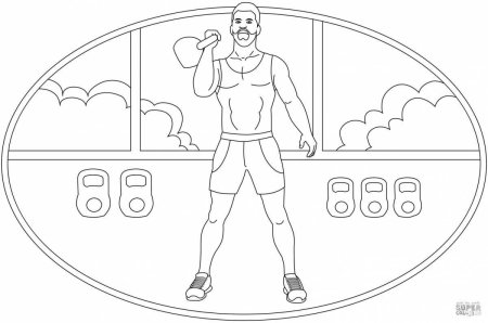 Раскраска спортсмен с гирей