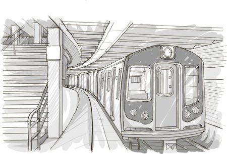 Поезд метро карандашом