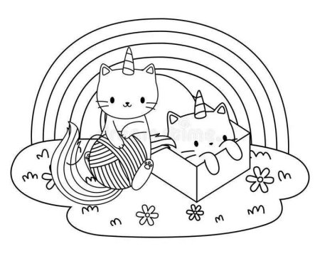 Раскраска котик Единорог