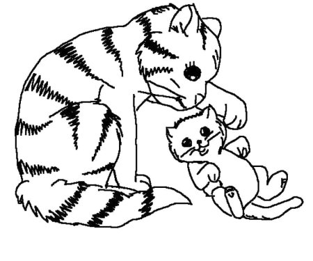 Раскраска кошка с котятами