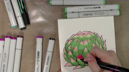 Вишня маркерами для скетчинга