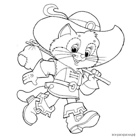 Раскраска кот в сапогах маленький