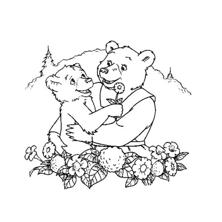 Раскраска Медведица с медвежатами