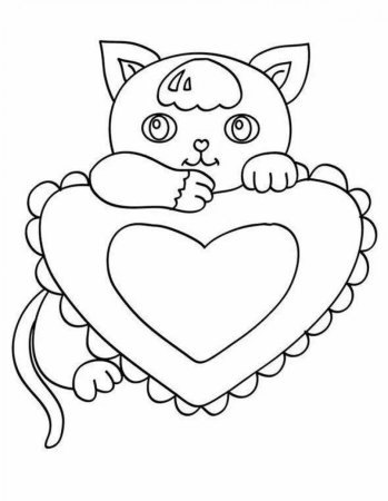 Раскраска кошка с сердечком
