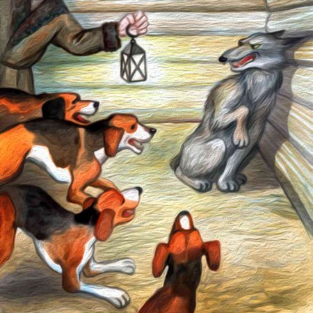 Иллюстрация к басне волк на псарне