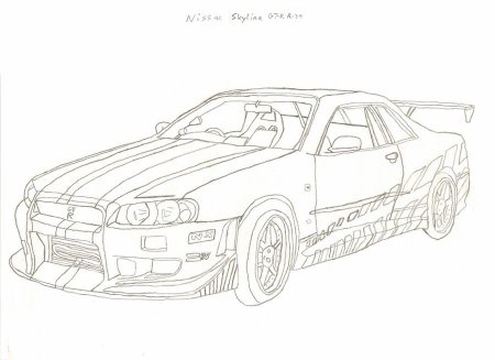 Nissan GTR r34 раскраска