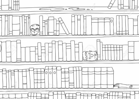 Раскраска книжная полка с книгами